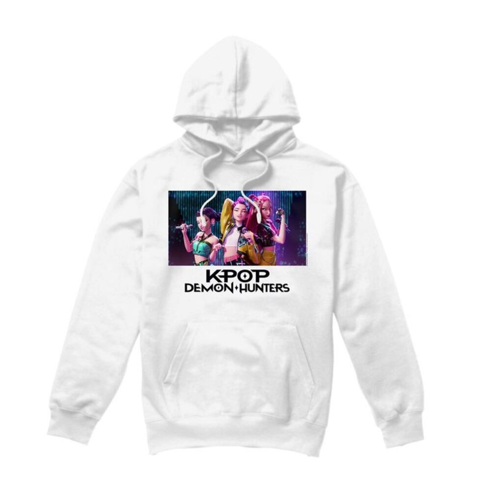 K-Pop Demon Hunters Unisex Adult Huntrix Group Singing Hoodie / White